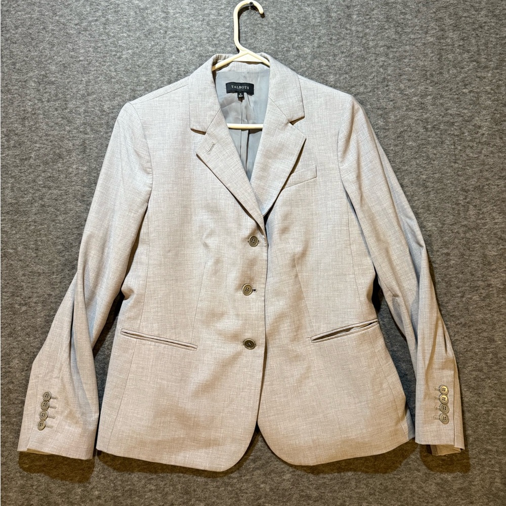 Talbots blazer suit jacket womens 16 gray tan wool blend work office business